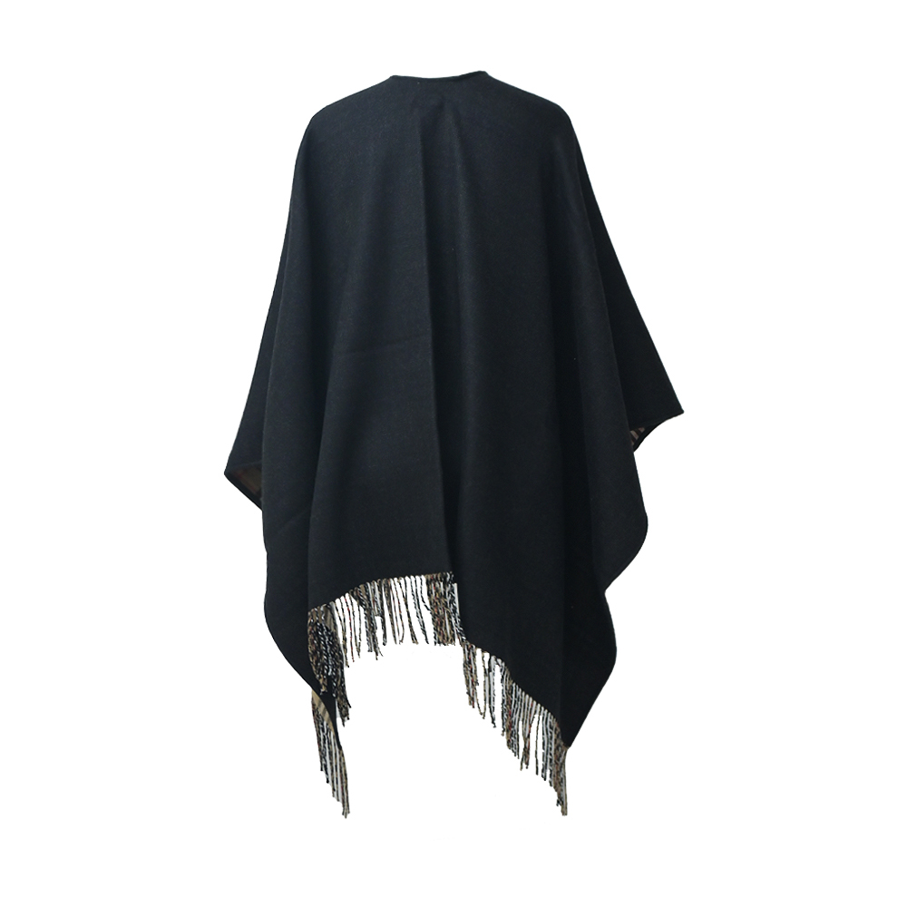 【JS’Maxx】BURBERRY 經典格紋雙面羊毛斗篷(黑色)