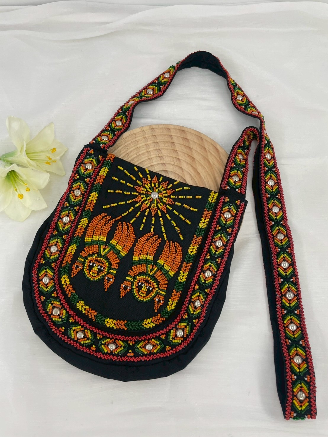 黑No.3-珠繡肩背包寬22深24長120