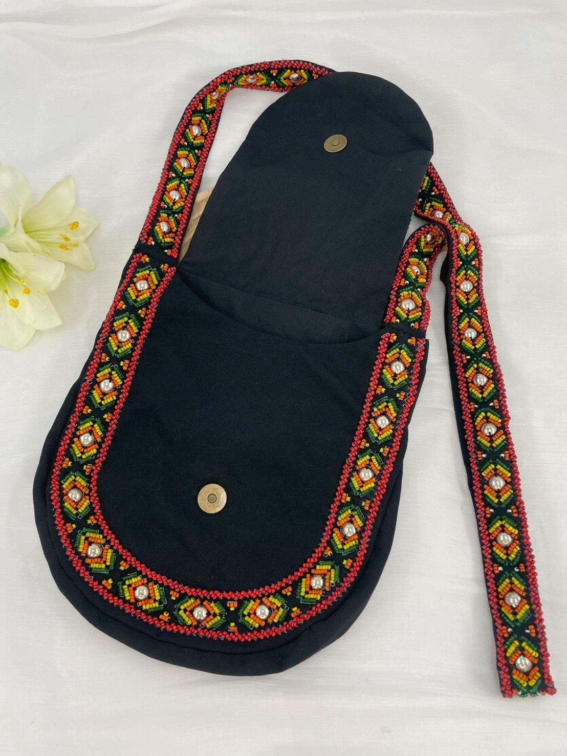 黑No.3-珠繡肩背包寬22深24長120