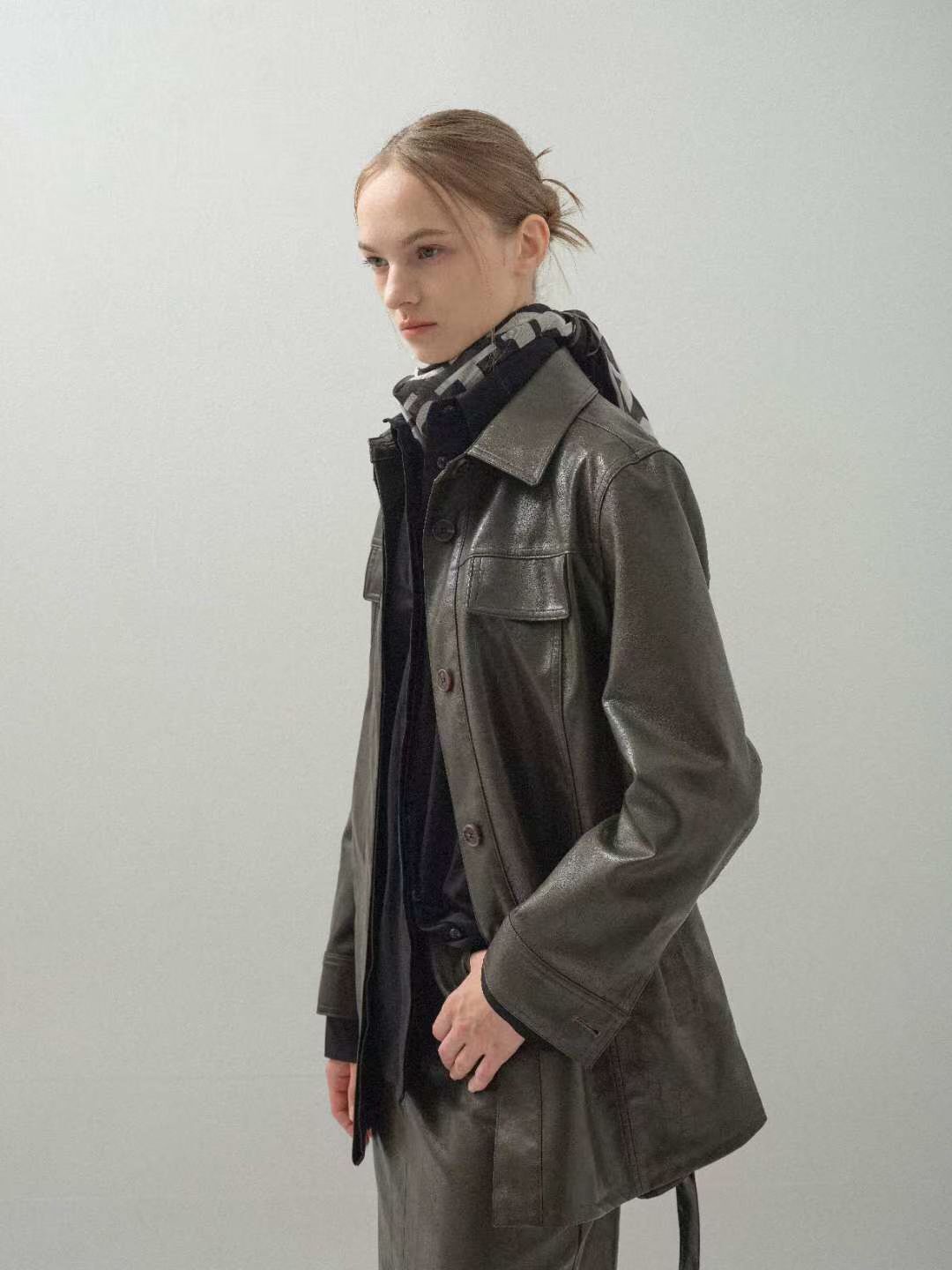 GB5232 方扣腰帶隱形拉鏈皮外套