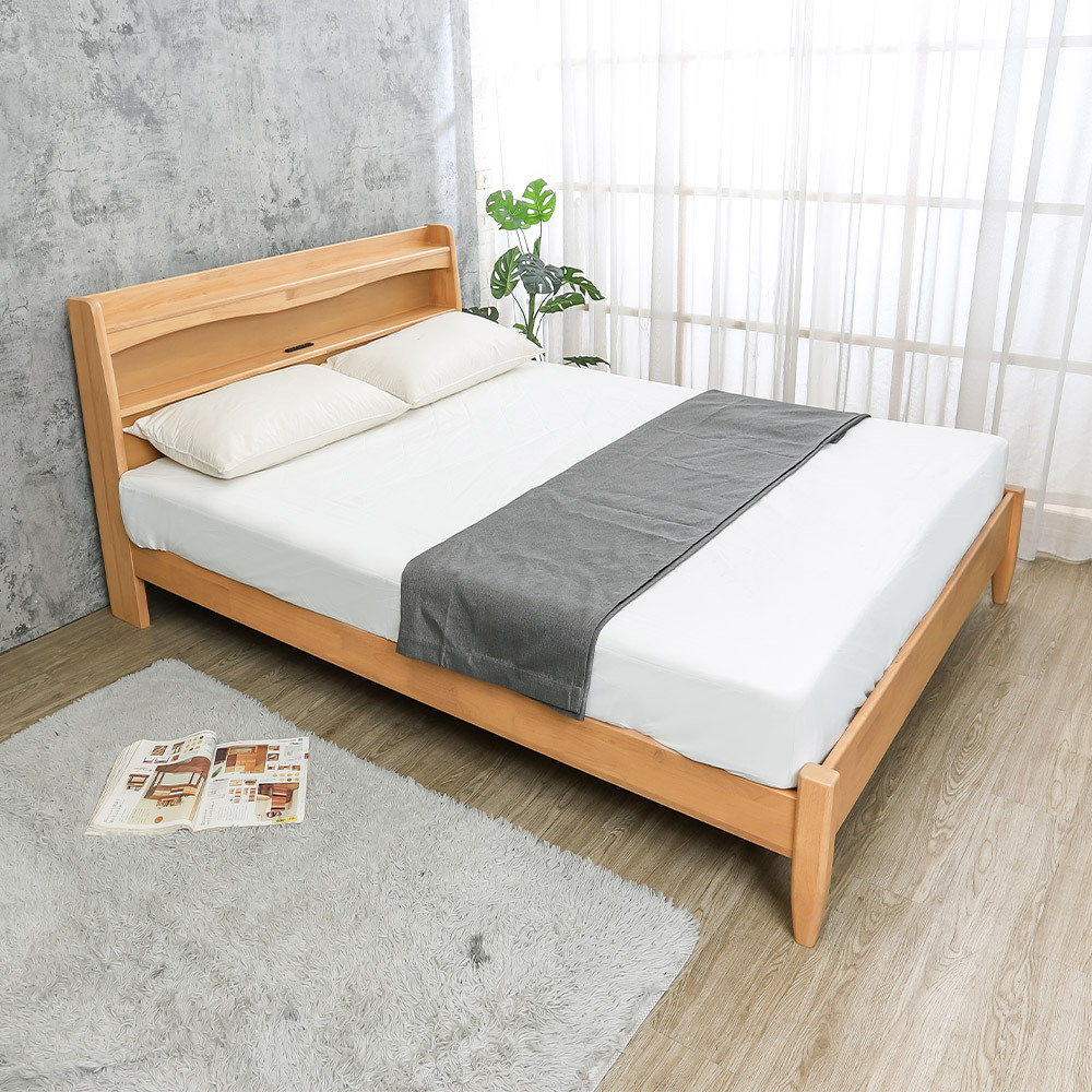 森林家具 賽斯書架型實木床架/床組-附插座