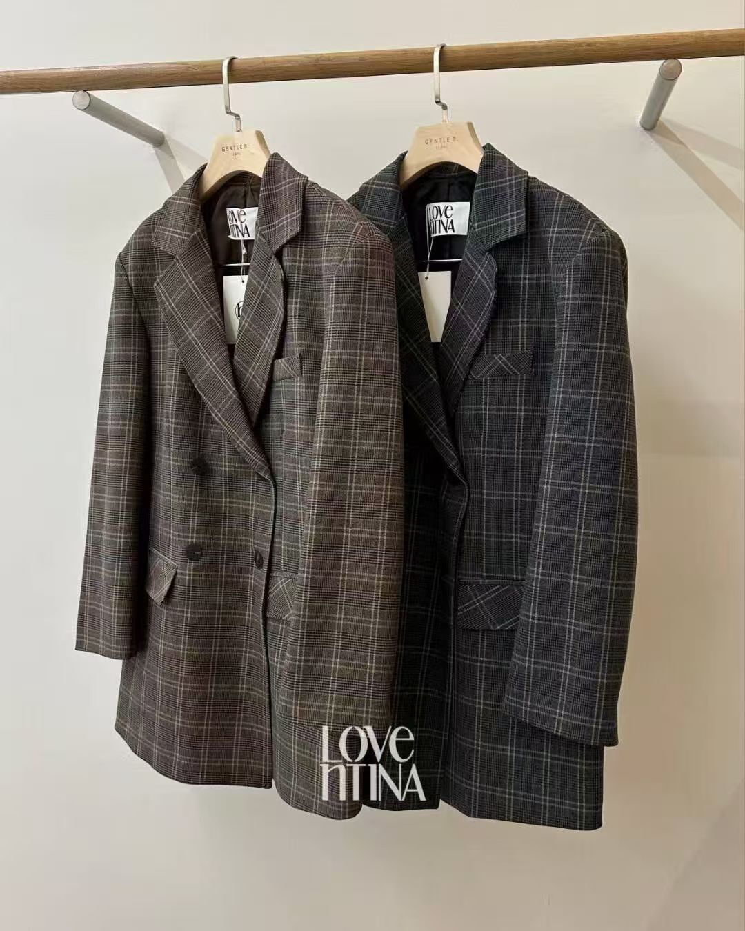 GB5237 冬日格仔雙排扣開領西裝外套