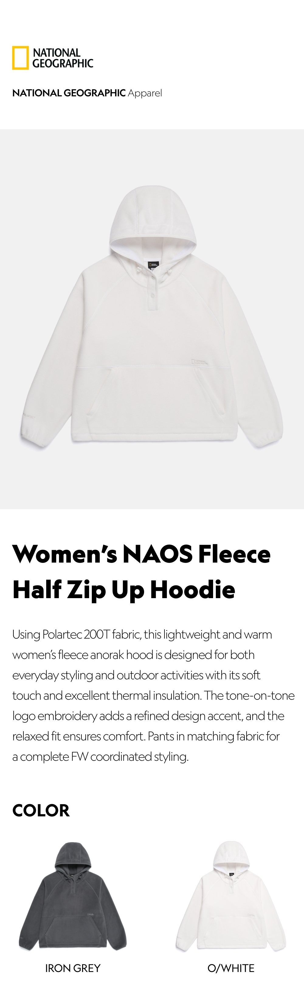 Women's NAOS Fleece Half Zip Up Hoodie - O/WHITE