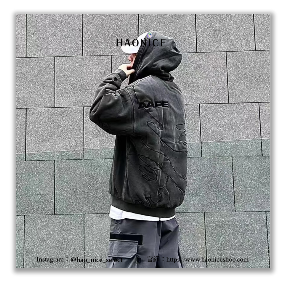 【HAO NICE】100%正品🔥日系潮牌Aape🦍 經典logo 刺繡 猿人徽章 復古水洗黑 外套  連帽外套 休閒外套