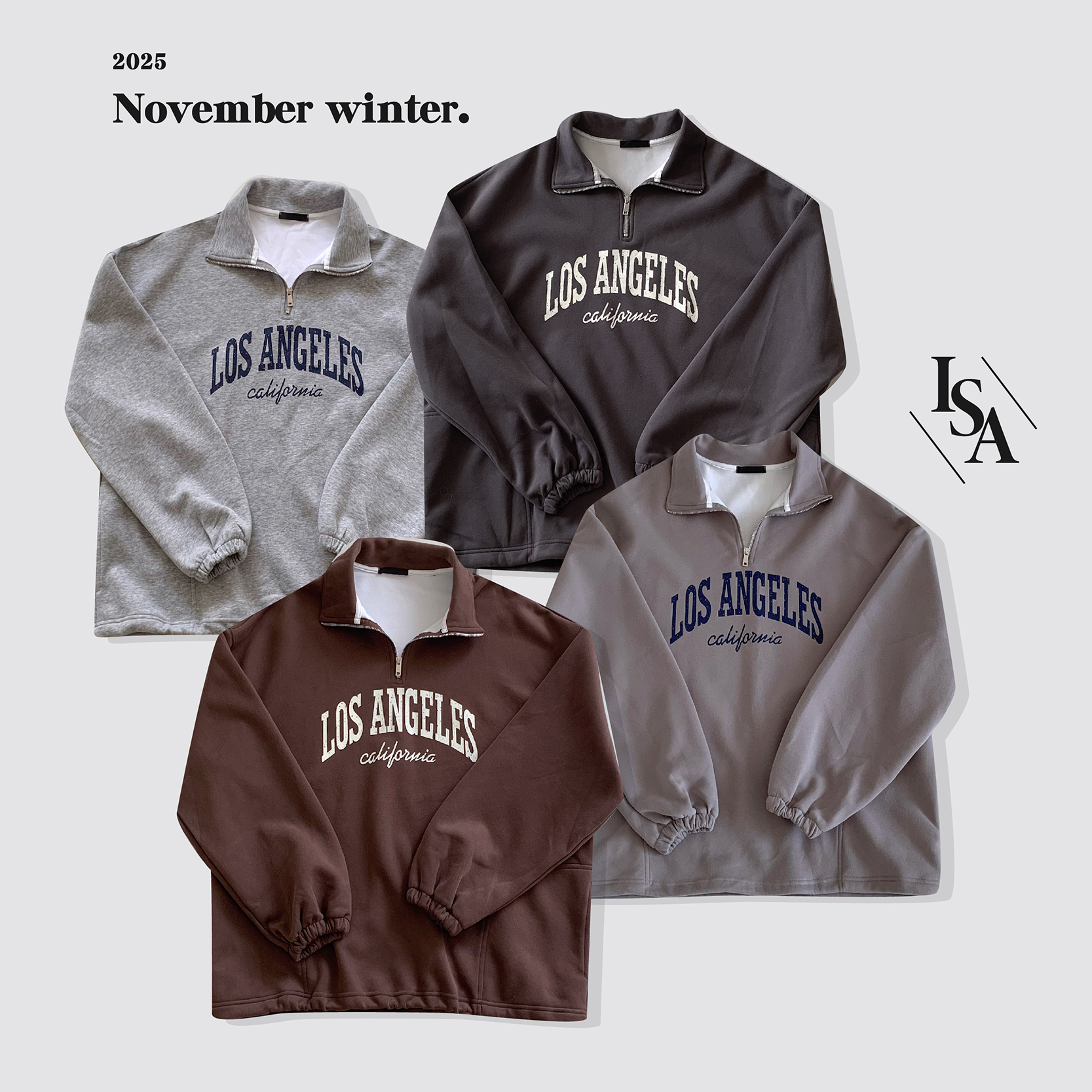 ISA_Cozy in LA 復古做舊字母拉鍊領大件TEE_51064