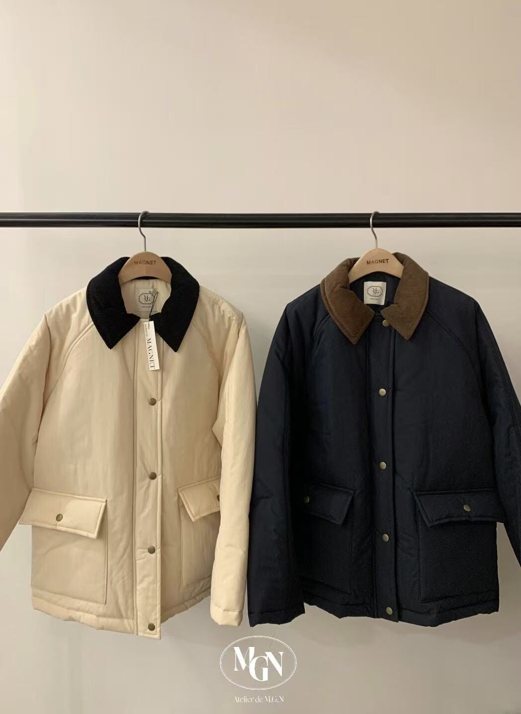MN5203 撞色翻領啪鈕扣大口袋外套