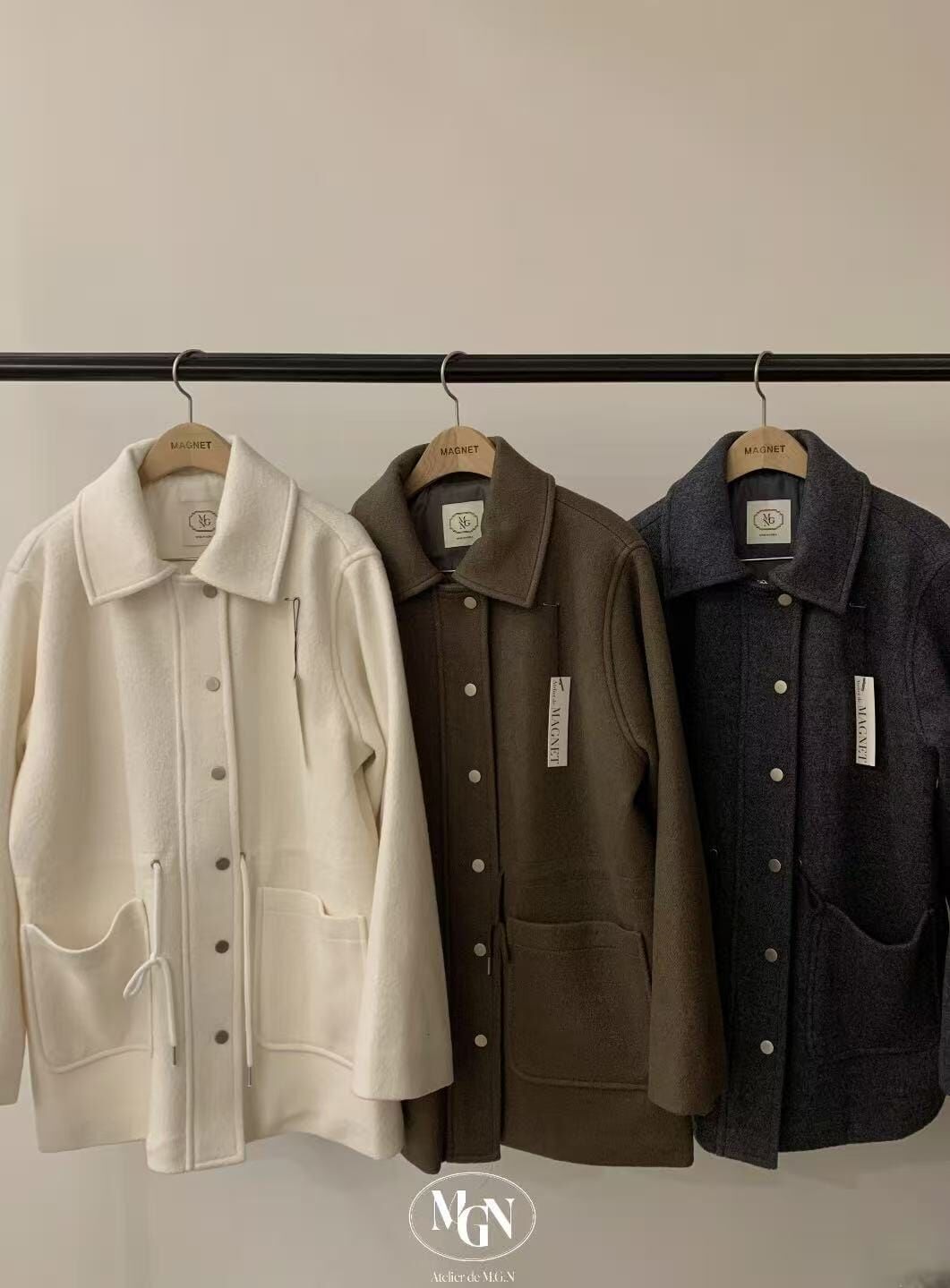 MN5204 束腰繩翻領啪鈕扣外套