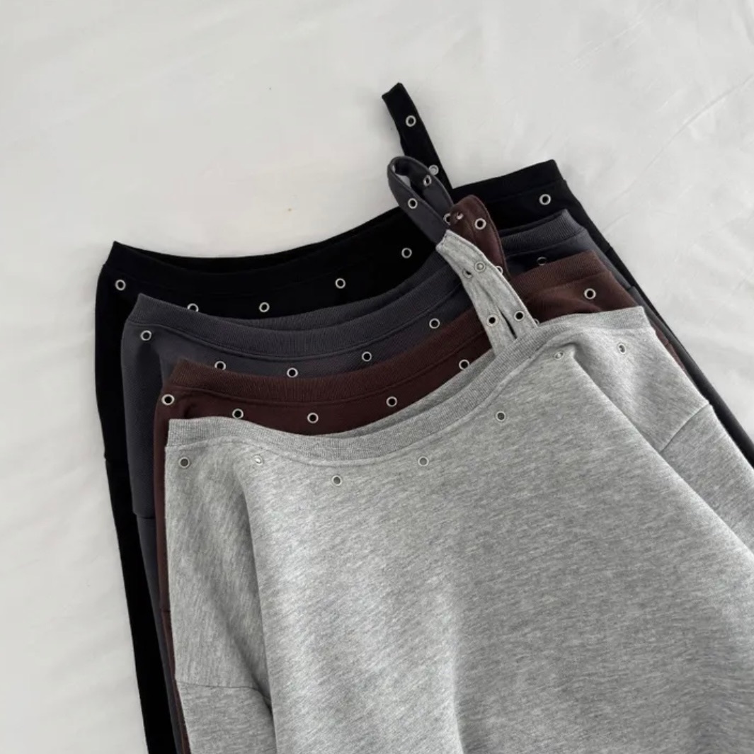 【優惠預訂】韓國縷空單肩帶衛衣（4色）