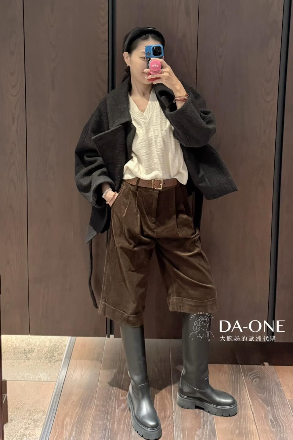 悅工坊 燈芯絨過膝寬褲絨咖色