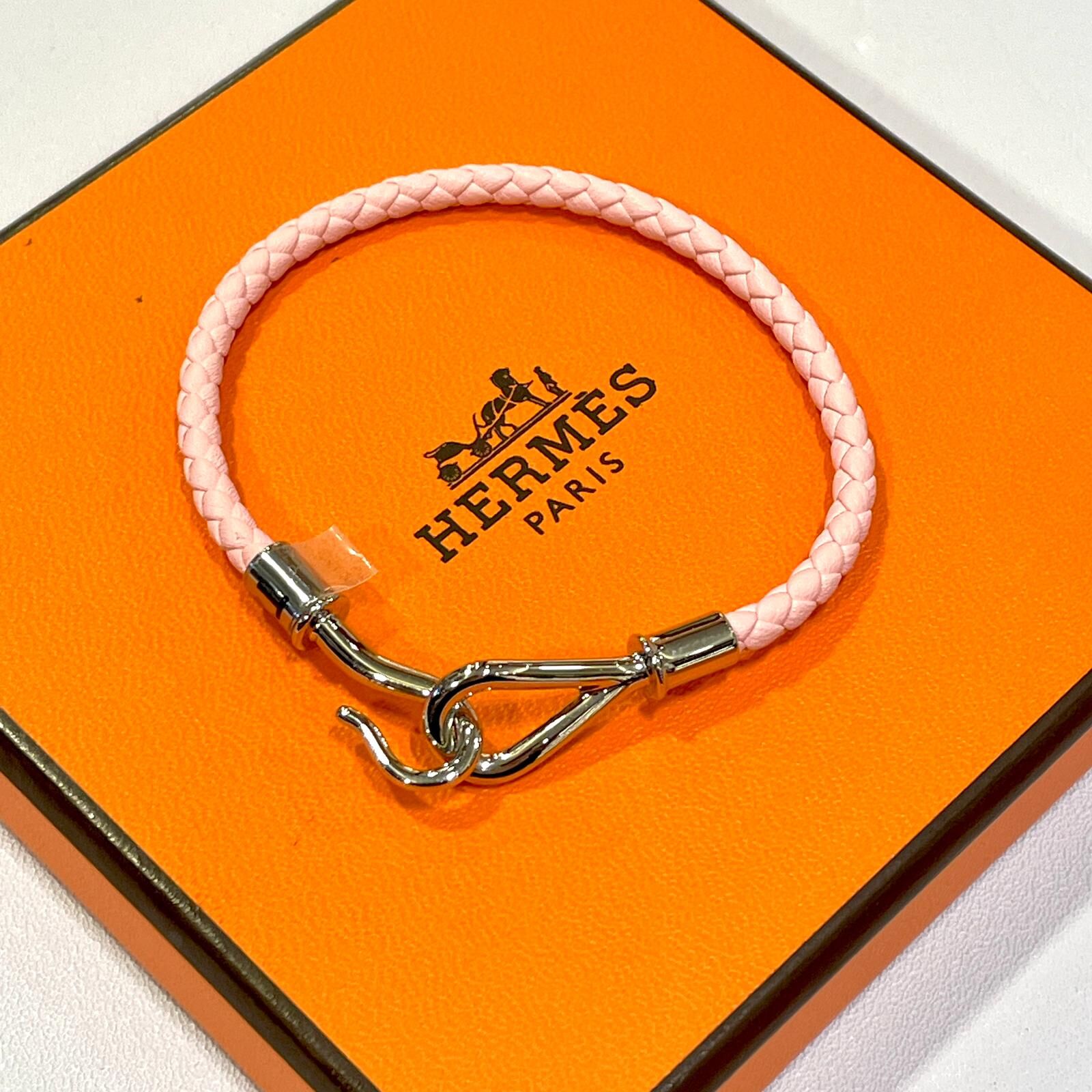 全新HERMES手繩/手帶T2,粉色織皮銀扣, Glenan bracelet, #BRAND NEW #香榭站正品