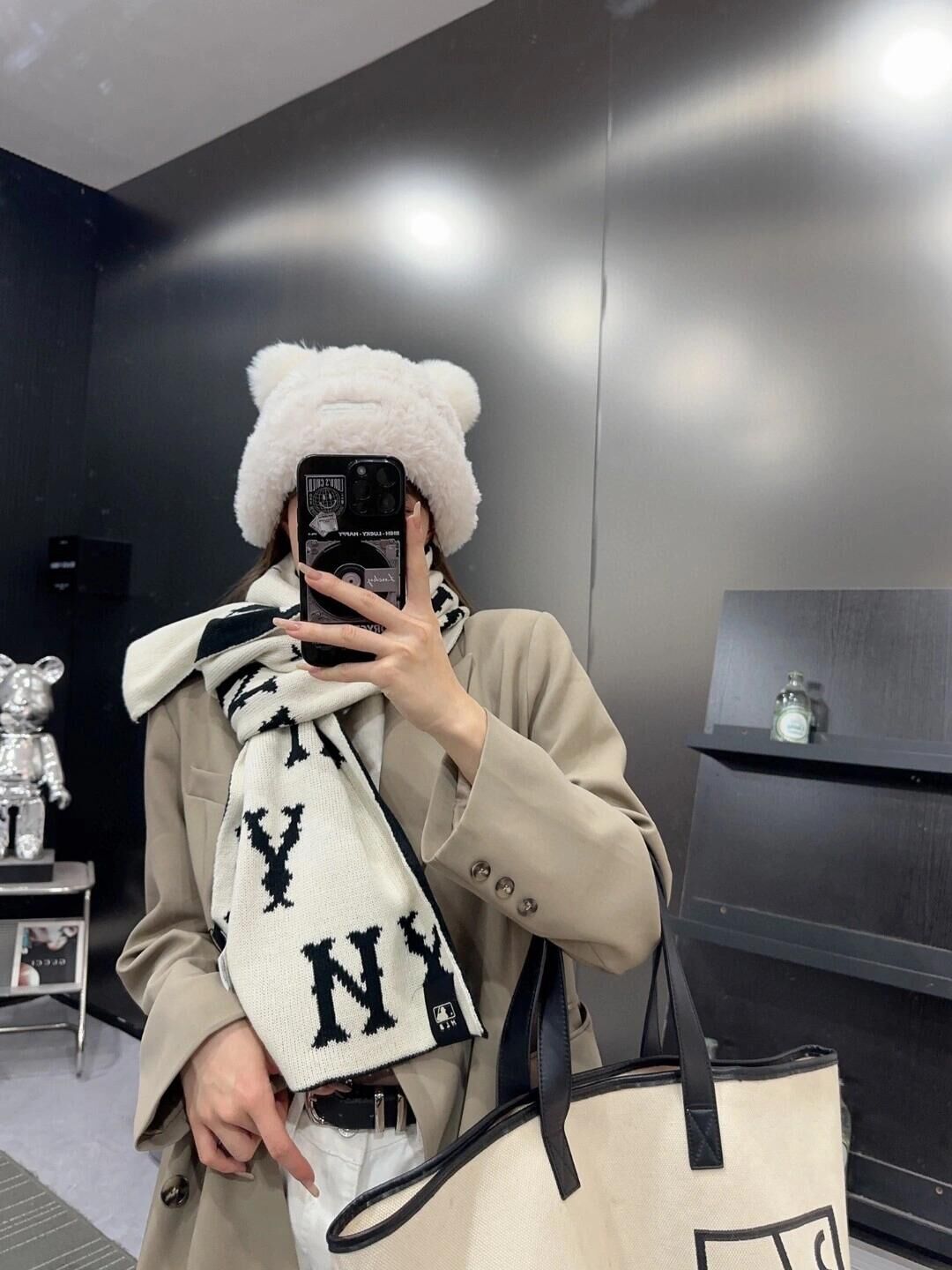 代購-MLB 針織 棉羊毛  雙面圍巾 棕/黑/藍