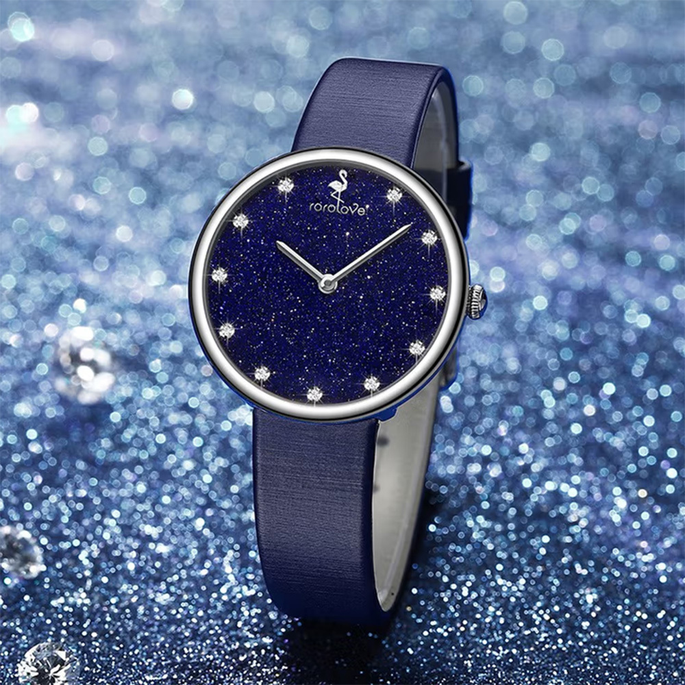 【ROROLOVE鑽石世家】極光系列 星空 閃耀 鑽石 真皮 女款 石英 手錶