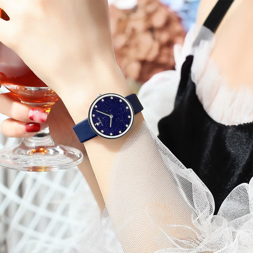 【ROROLOVE鑽石世家】極光系列 星空 閃耀 鑽石 真皮 女款 石英 手錶