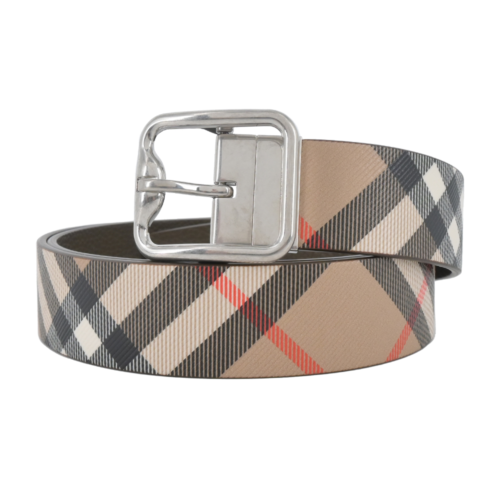 【JS’Maxx】BURBERRY 經典格紋雙面兩用B字形帶扣男士皮帶(沙色/軍綠-90cm/95cm/100cm/105cm)