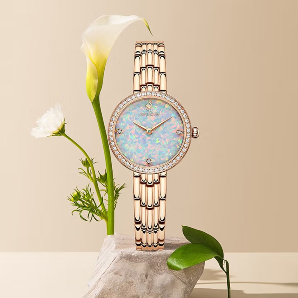 【ROROLOVE鑽石世家】極光系列 繽紛 閃爍 鑽石 不鏽鋼 女款 石英 手錶