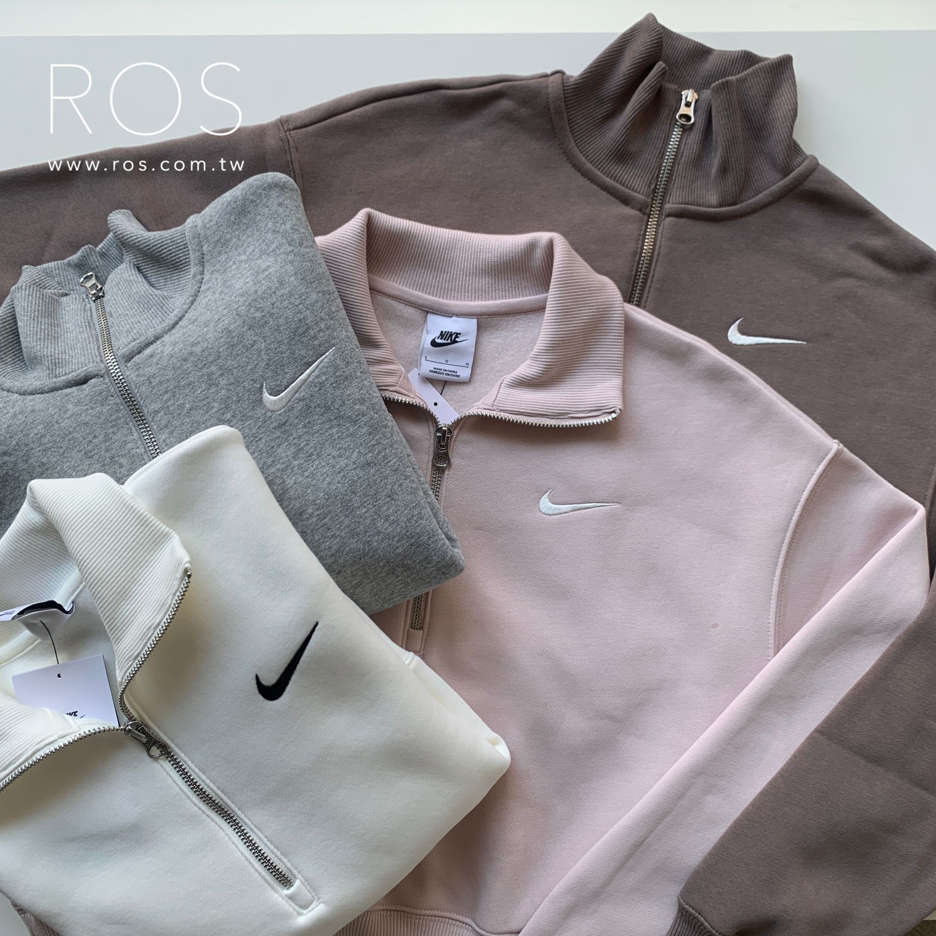 Nike 開襟拉鍊刺繡logo 短版上衣 (4colors)