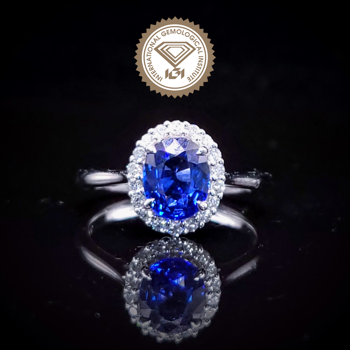 全新18K白金【單粒1卡30份藍寶石】配19份鑽石戒指