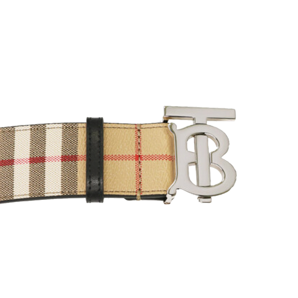 【JS’Maxx】BURBERRY TB經典格紋帆布雙面寬版皮帶(米色-90cm/95cm/100cm/105cm)