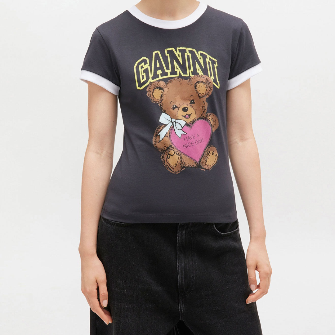 1VT1119-010 GANNI Puppy T-Shirt Black #T4335/252 Phantom/Program 3575 (C-EU-E)