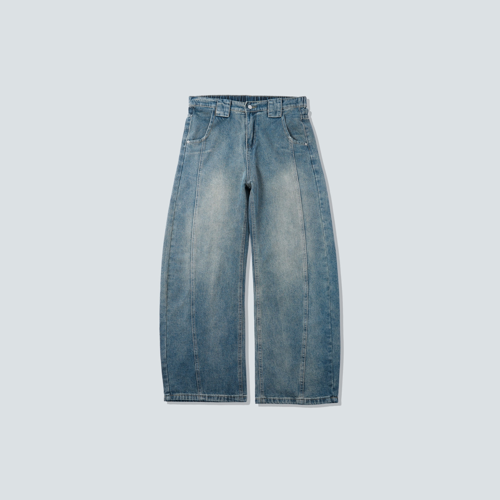 微彎刀立體剪裁牛仔落地褲 V0004