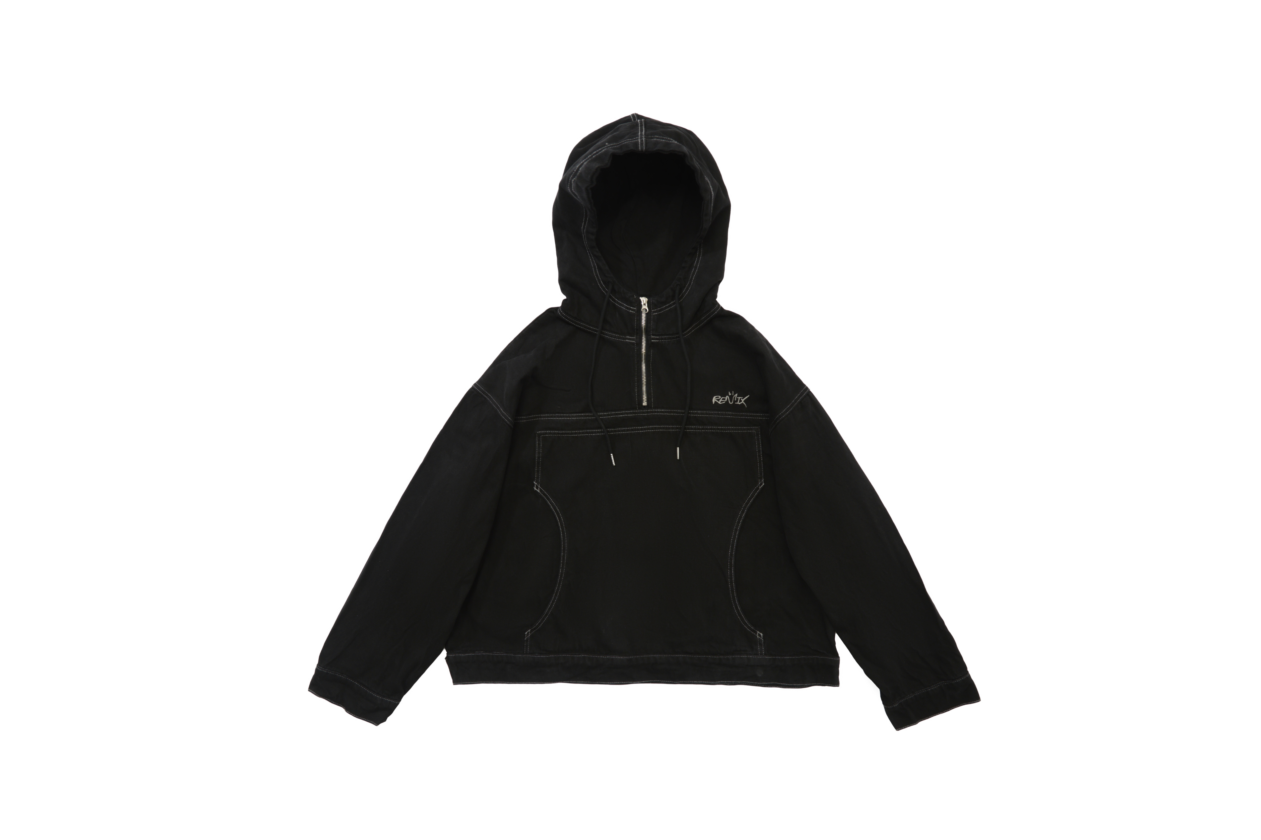 REMIX "Washed Half-Zipped Hoodie" (Black)