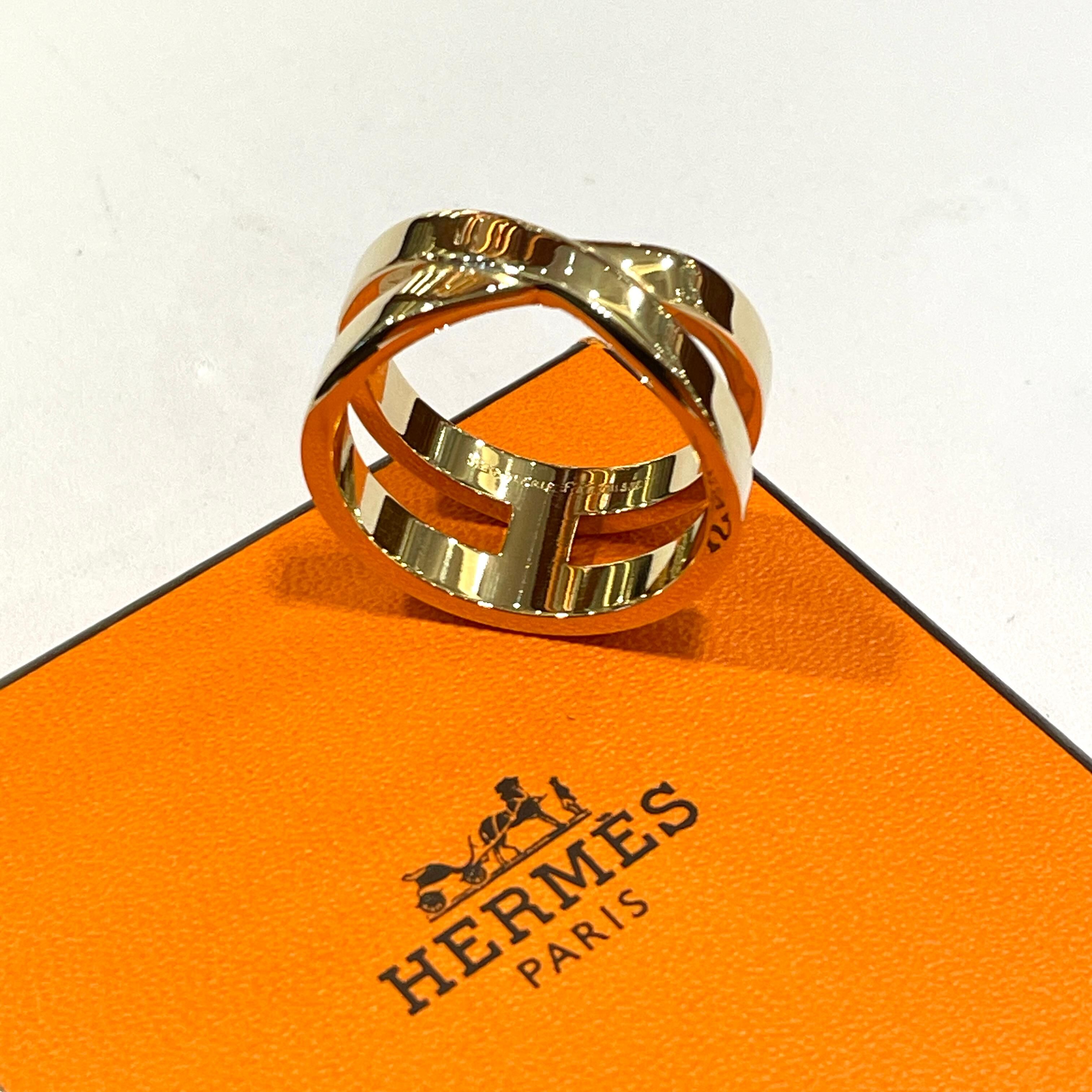 全新HERMES絲巾扣 金色大H字 Bijouterie Fantaisie H Scarf Ring Gold Metal in box GS482 #BRAND NEW #香榭站正品