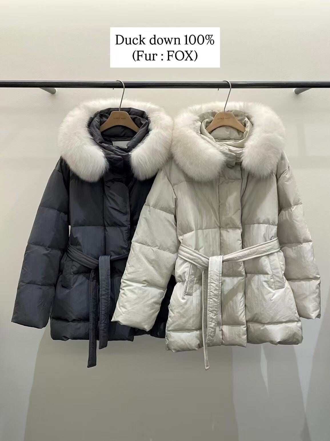 OB5236 狐狸毛領鴨絨綁帶外套