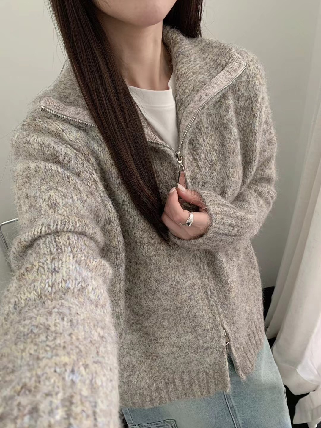 混色毛衣拉鍊外套 801