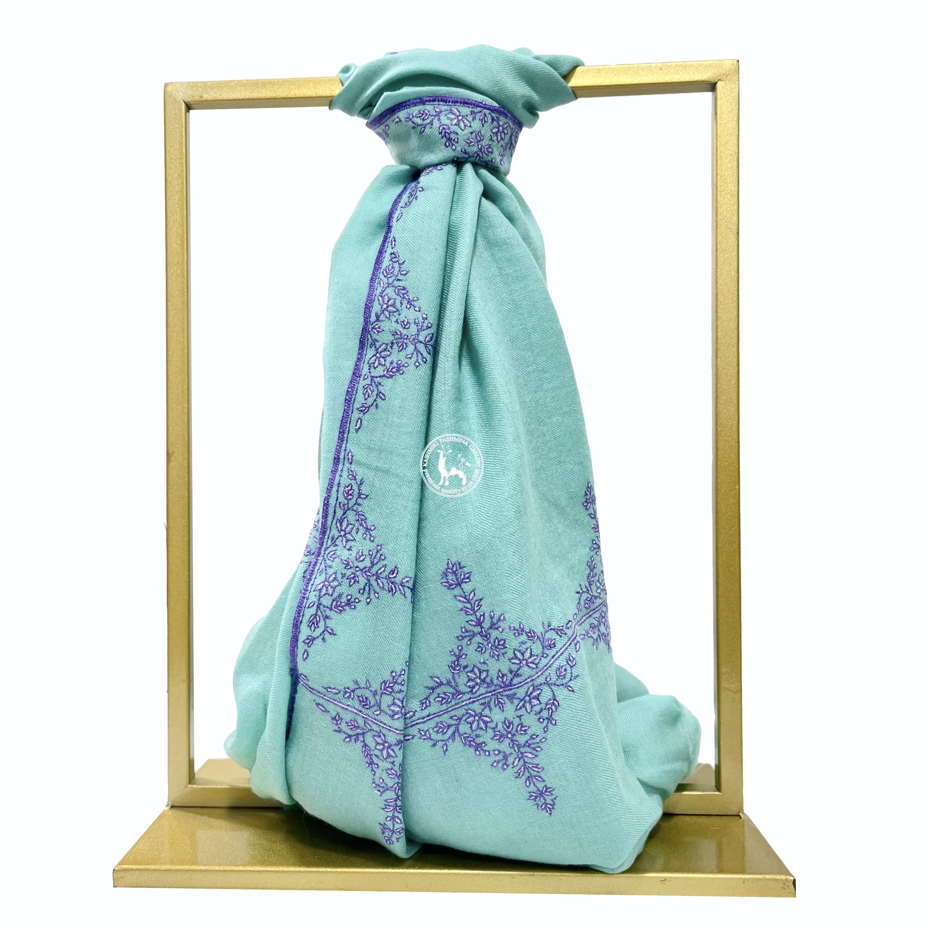 蒂芙尼藍索茲尼刺繡喀什米爾羊絨披肩圍巾