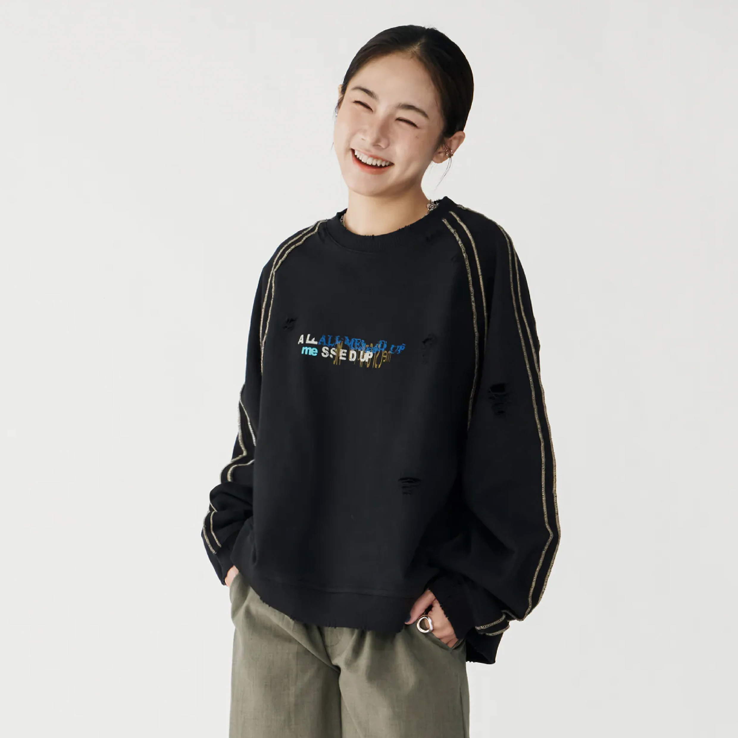 MELSIGN x plain-me Break Time Destroyed Crewneck