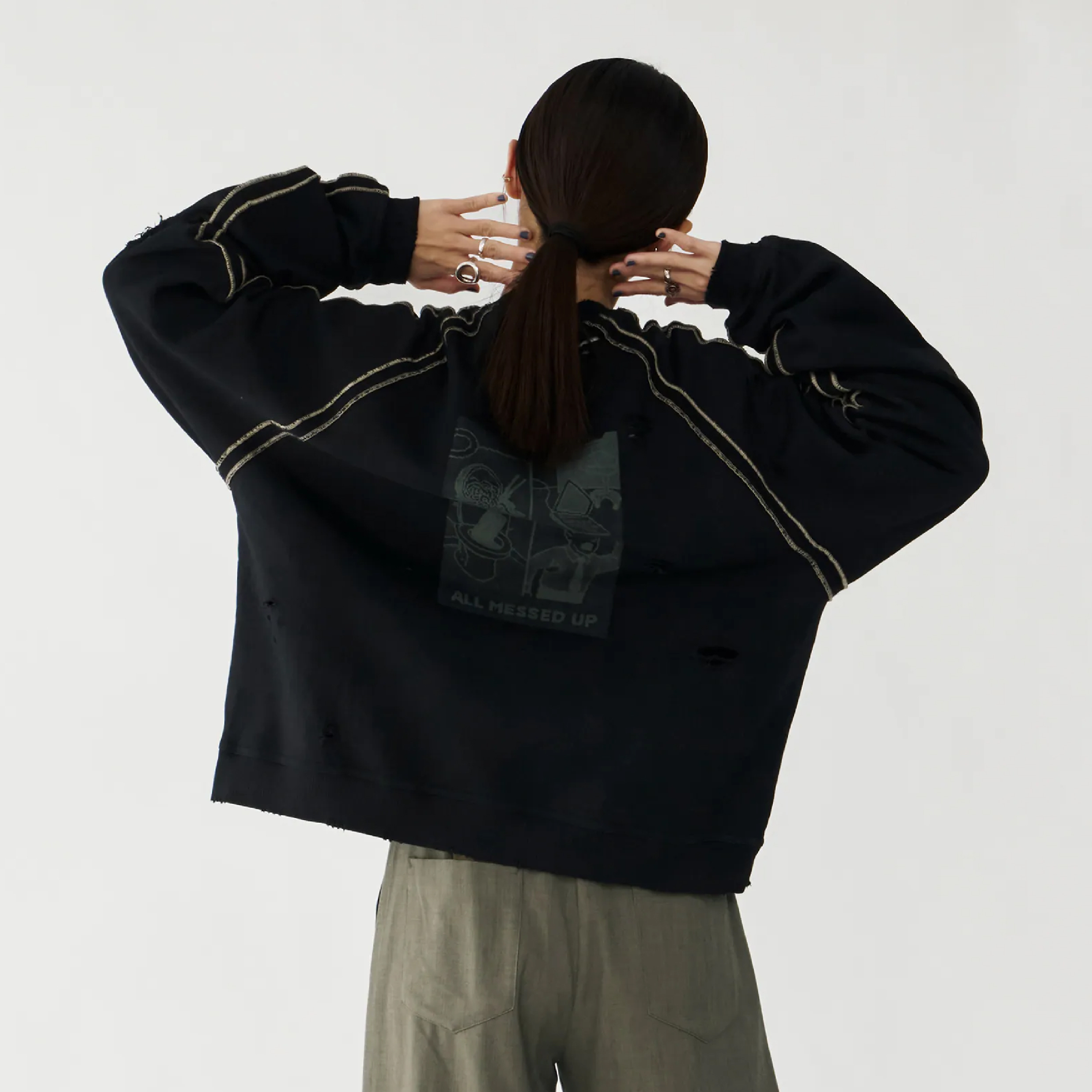 MELSIGN x plain-me Break Time Destroyed Crewneck