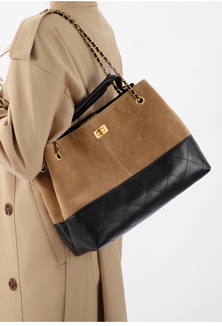 麂皮格紋 鍊條大方包(多色)