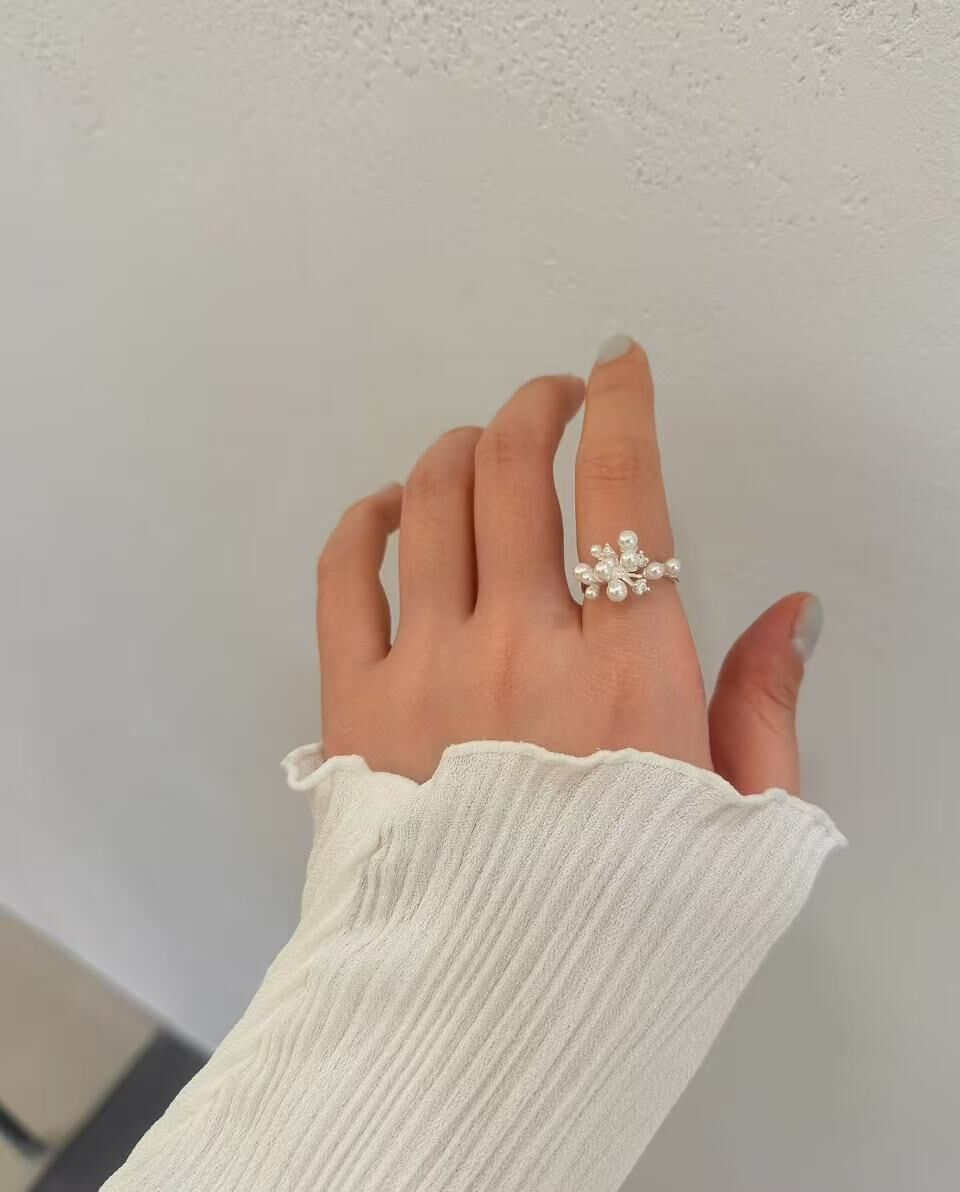 25J304 925sliver 設計師款珍珠雪花純銀開口戒