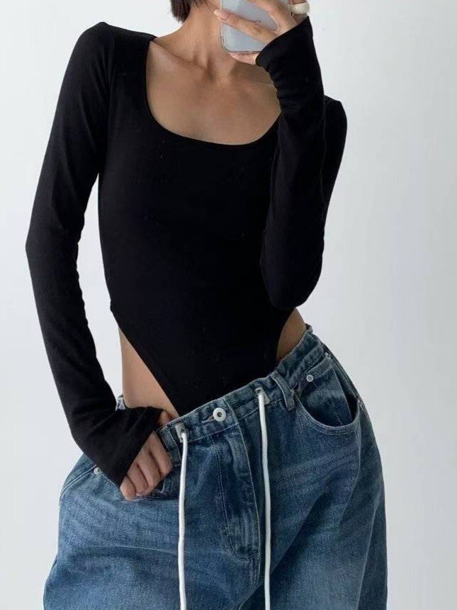 下擺造型開高衩方領T