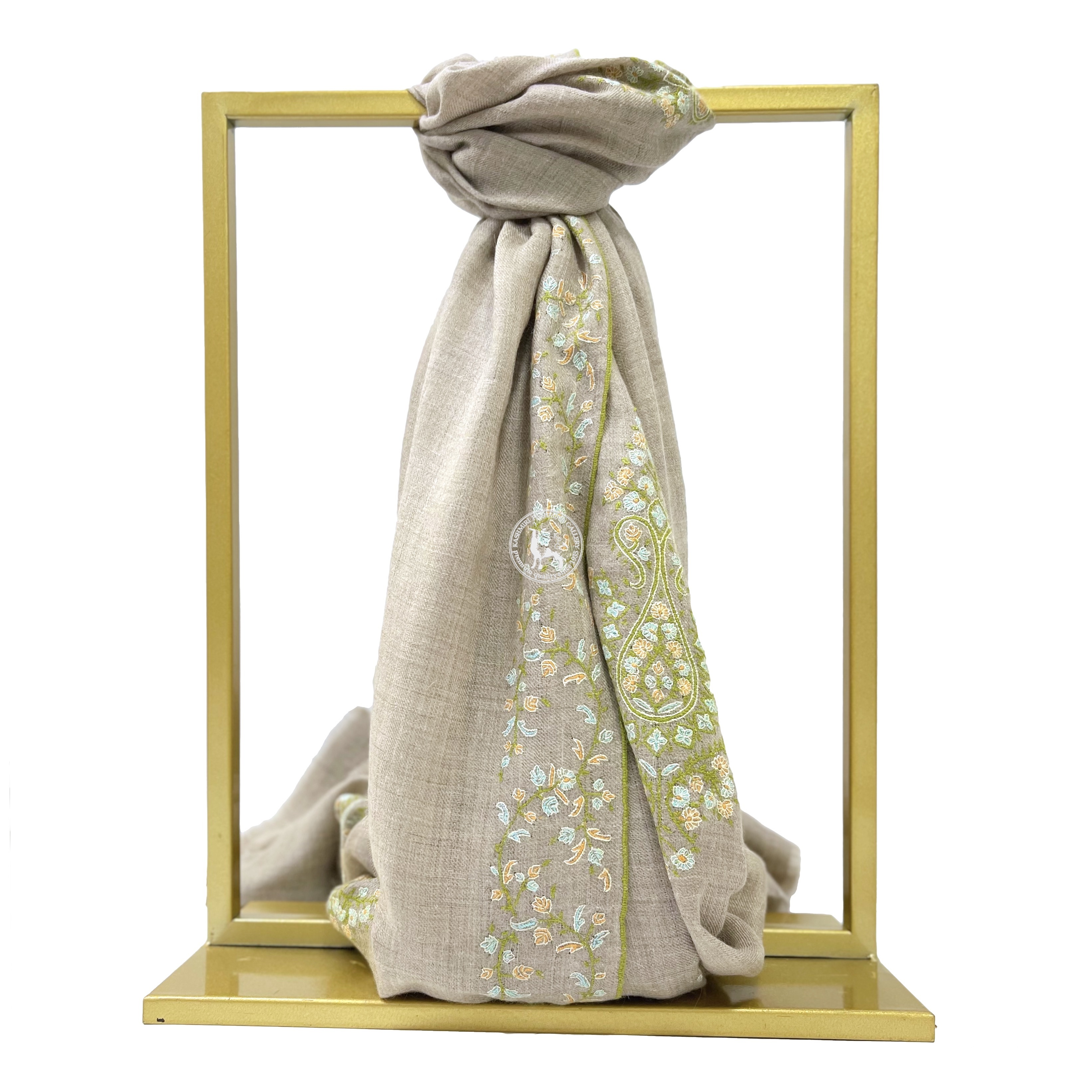 天然駝色索茲尼刺繡羊絨披肩圍巾