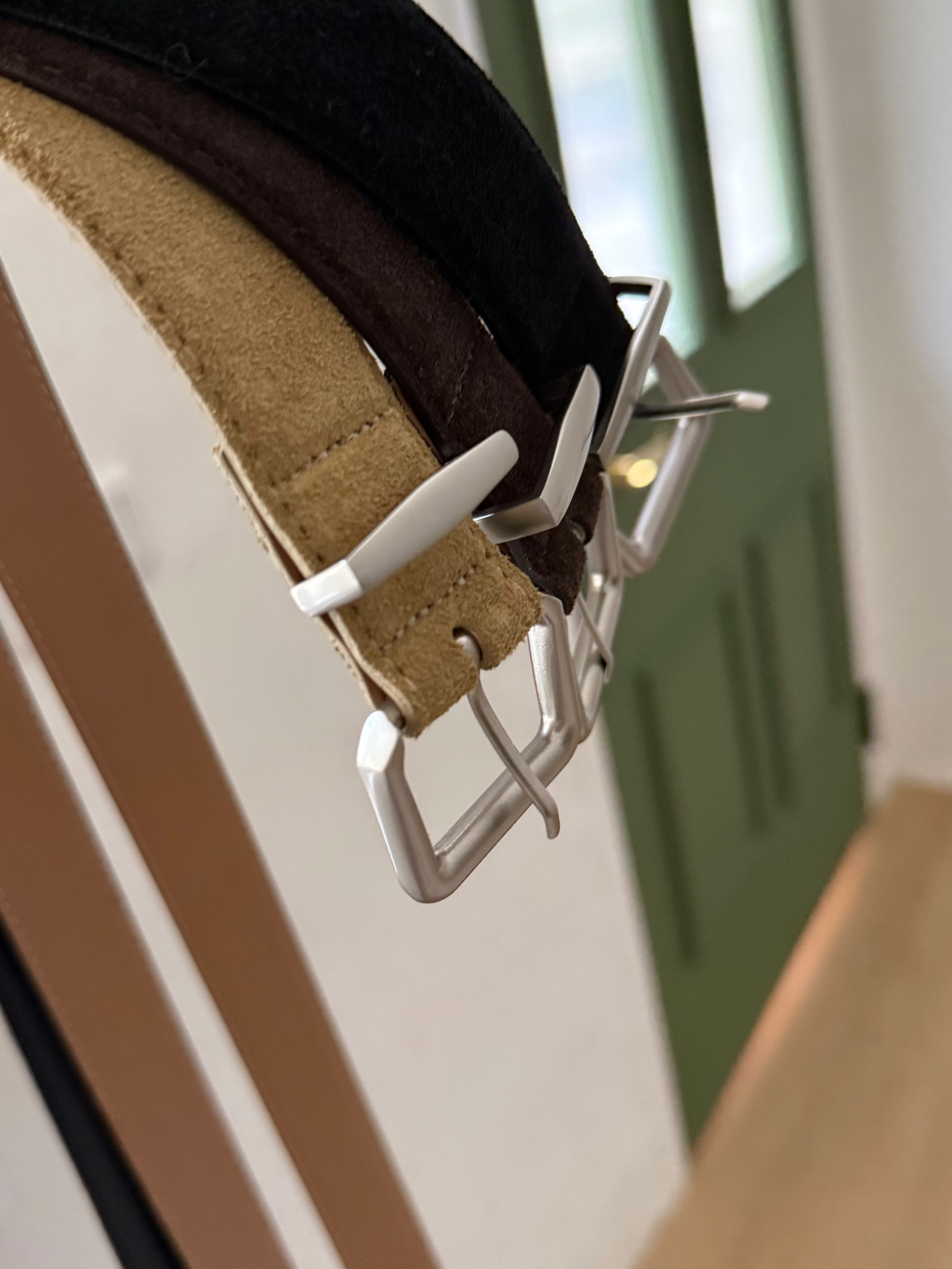 25J313 敲碗~日常百搭銀釦環 義大利牛皮麂皮腰帶