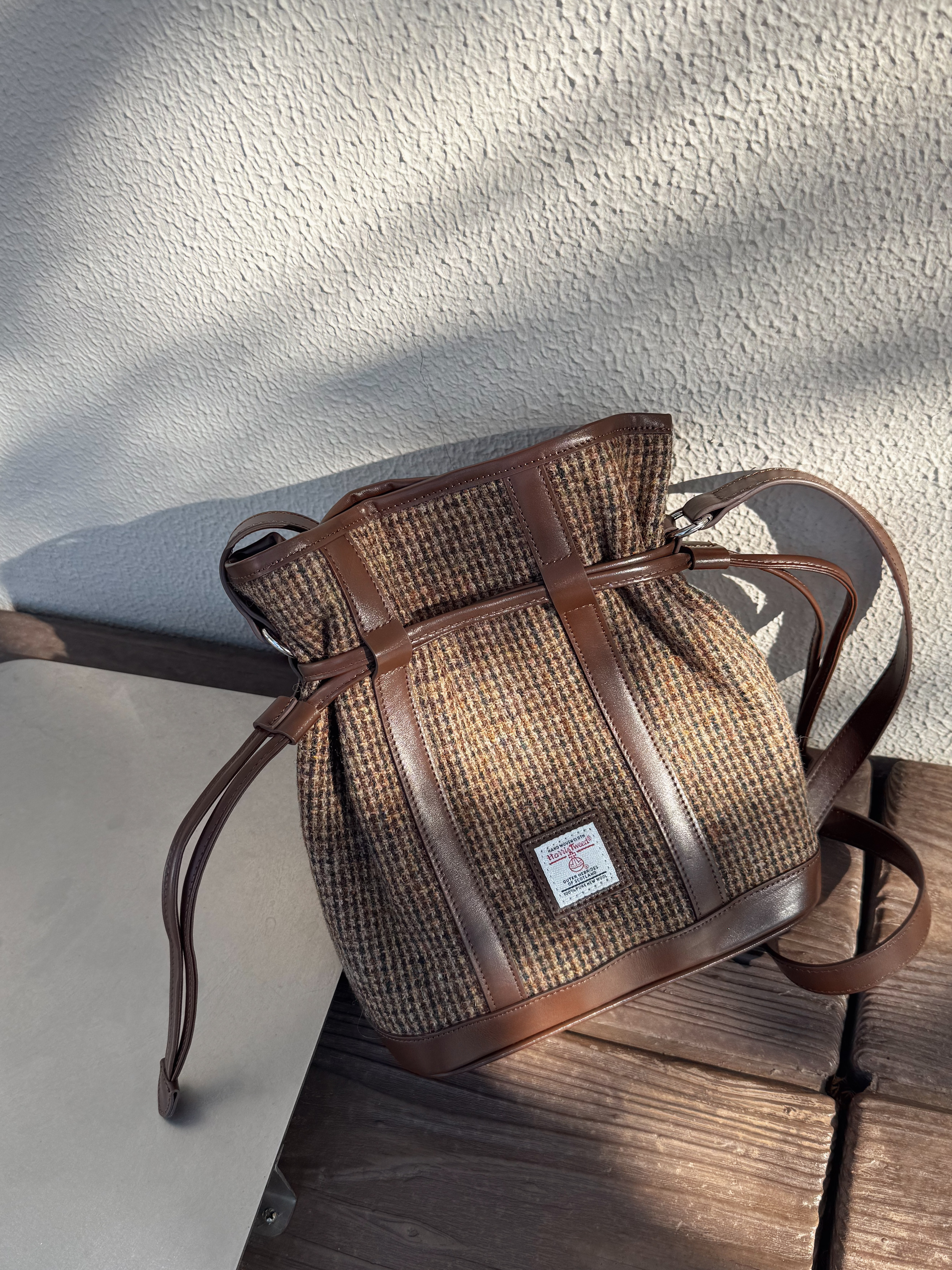 25J401 自留推薦款! 復古英倫羊毛格紋牛皮水桶包