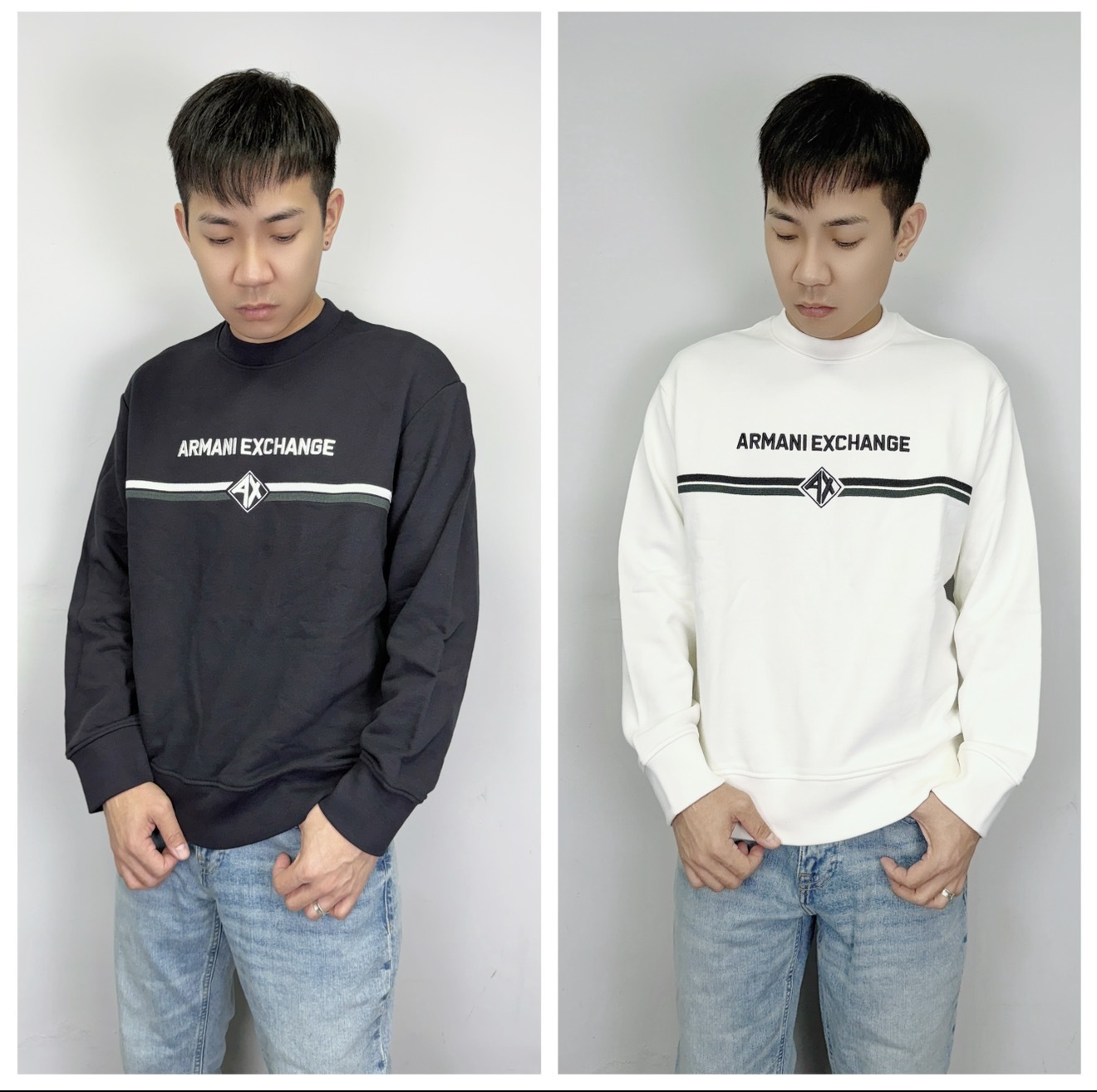 Armani Exchange AX 電繡橫條字母 大學T 長袖上衣