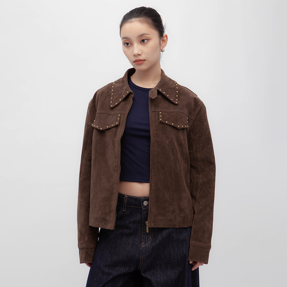 仿麂皮釘飾短版外套(in stock)