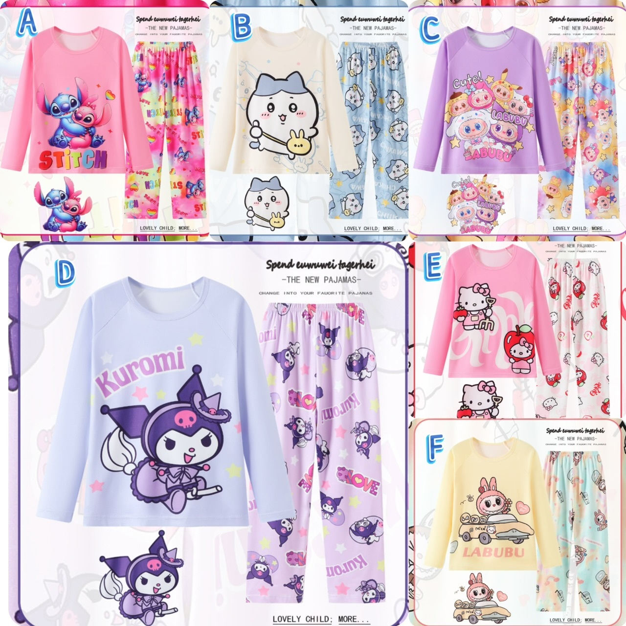 兒童薄款長袖卡通印花家居服套裝-2502702