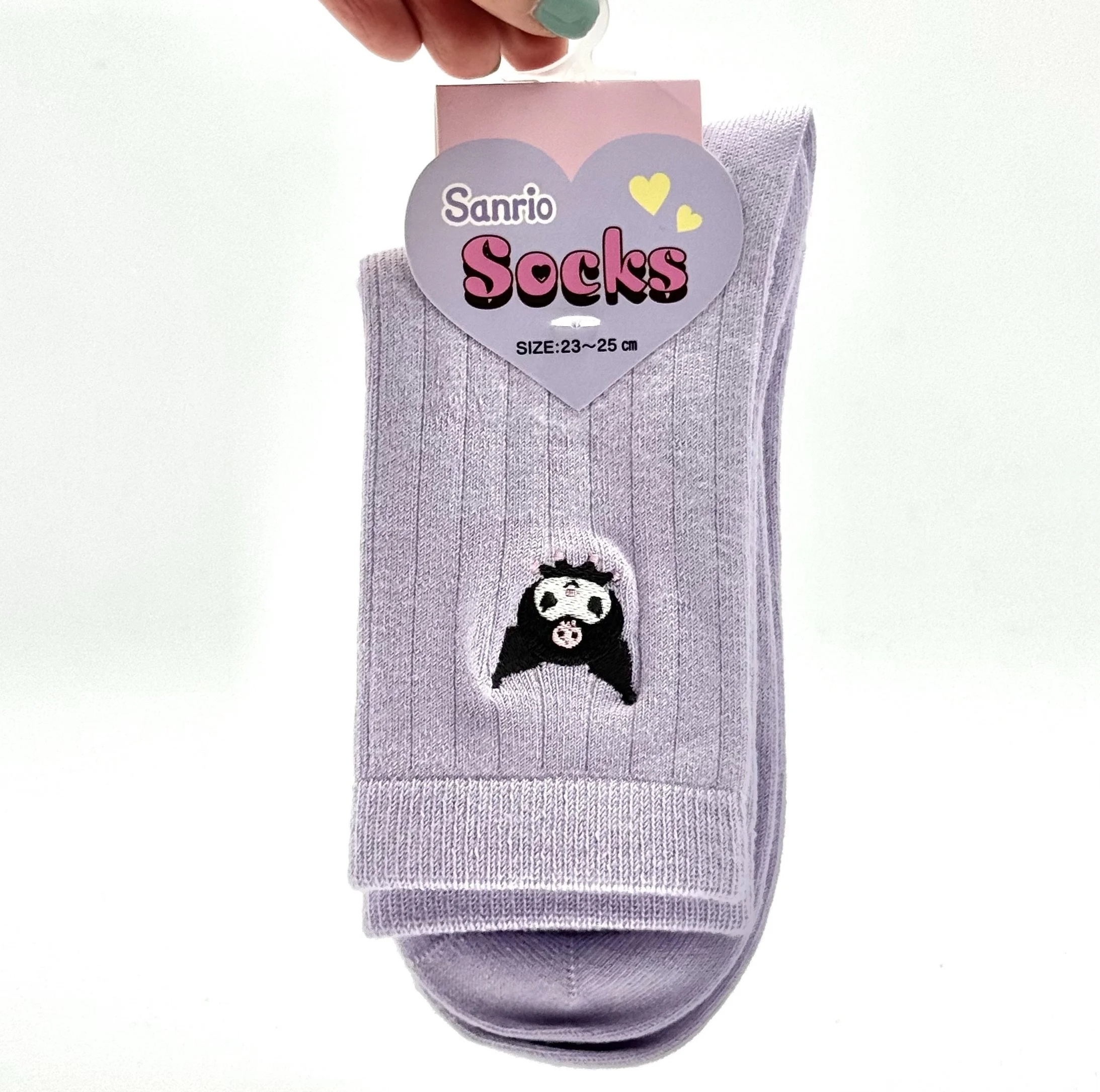 JP Kuromi 刺繡中筒襪 紫色 23-26cm