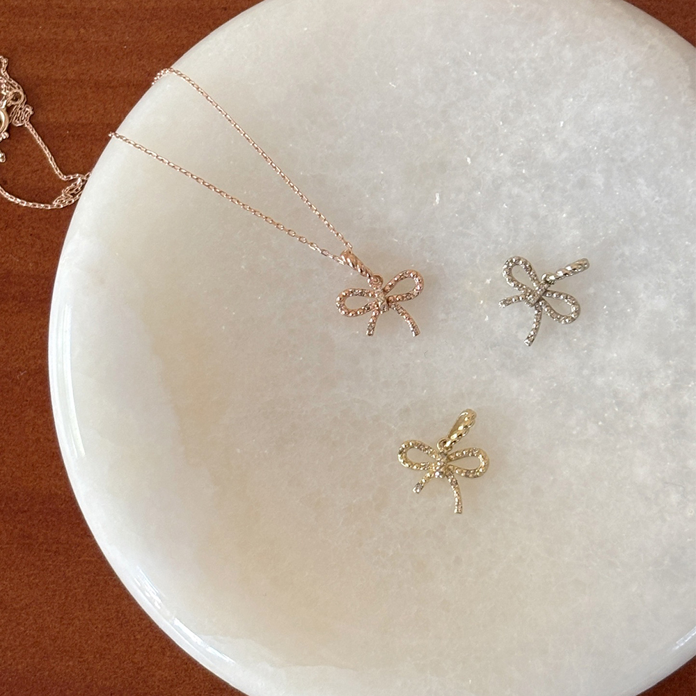 14K麻花蝴蝶結真鑽鏈墜