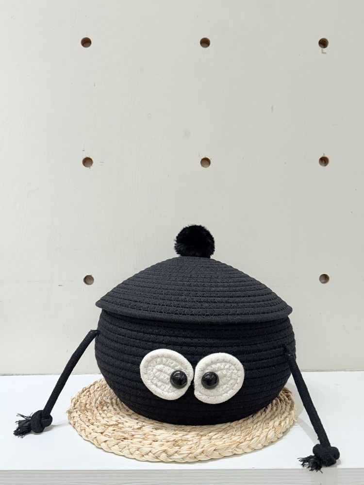 扁扁小黑炭置物籃(附蓋)『約22*13cm』