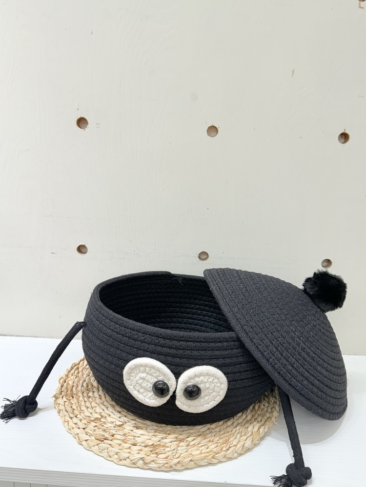 扁扁小黑炭置物籃(附蓋)『約22*13cm』