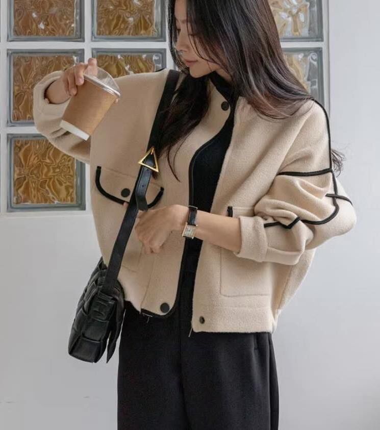 【質感超好的滾邊羊絨針織外套】（現貨）