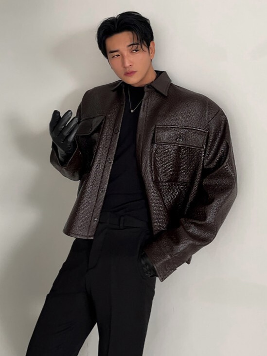 OLRN 塗層皮革襯衫夾克