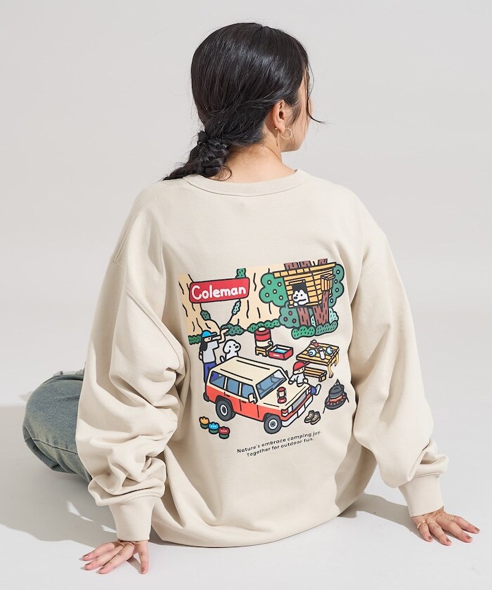 『代購+現貨商品』2025AW FREAK'S STORE Coleman x matsui 日本 插畫家 松井先生 Rocky Camping Drawcord Crew Neck Sweatshirt 三方 聯名 別注款 狗狗 露營 樹屋 大學T 1021127000014