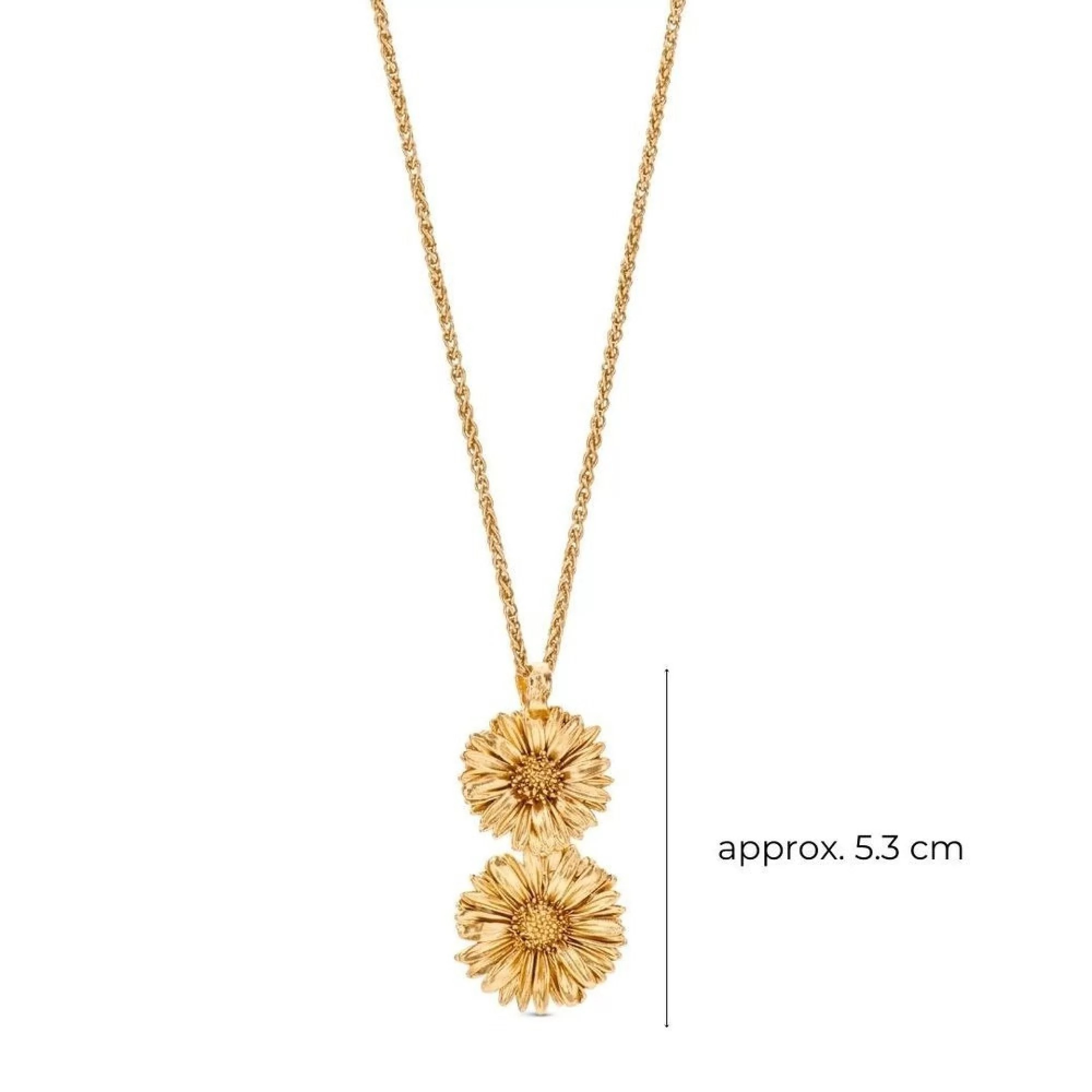1TA0530-412 [THALLO] Daisy Field Daisy Necklace Statement With Two Flowers Long 24k Gold Vermeil On Sterling Silver #s982a (EU)