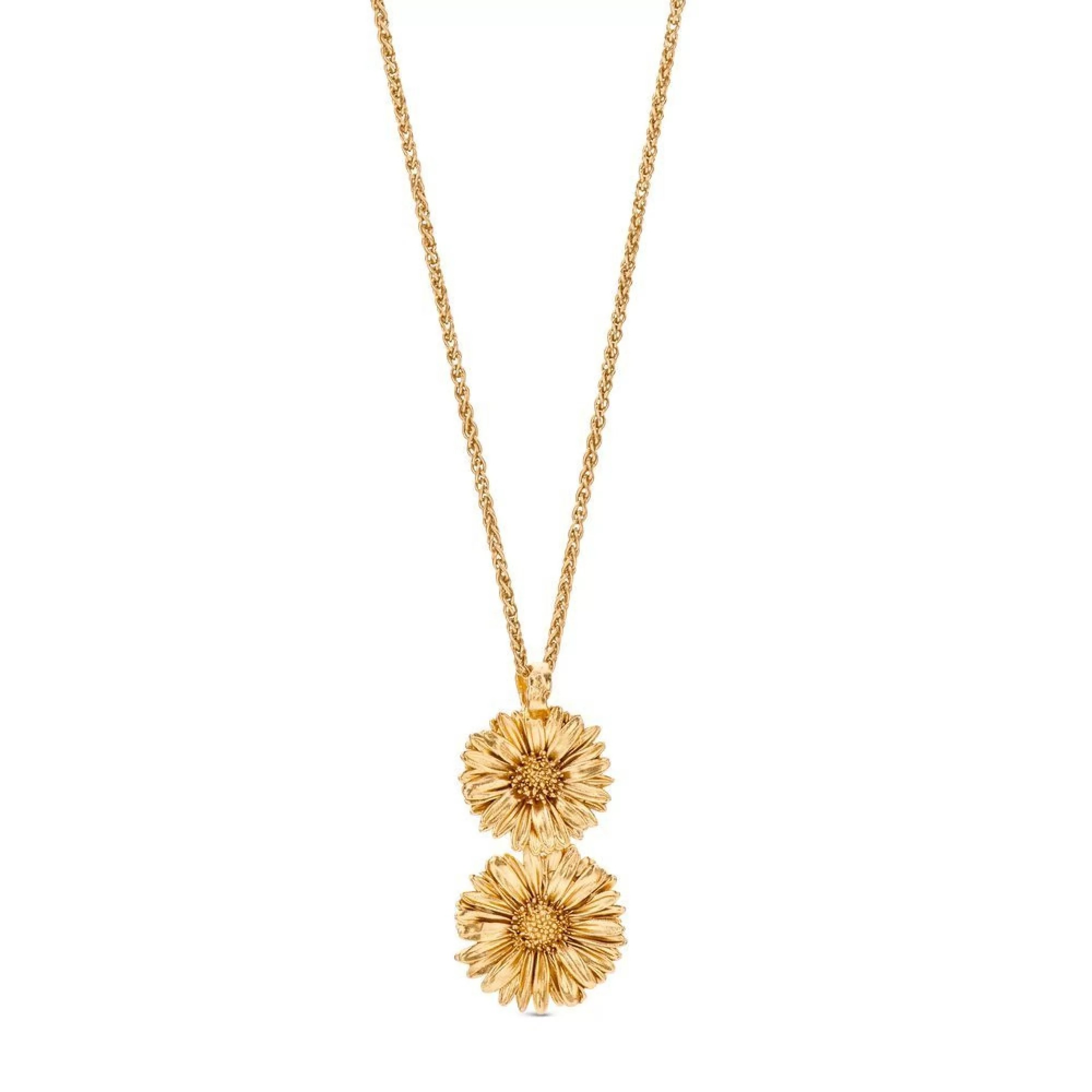 1TA0530-412 [THALLO] Daisy Field Daisy Necklace Statement With Two Flowers Long 24k Gold Vermeil On Sterling Silver #s982a (EU)