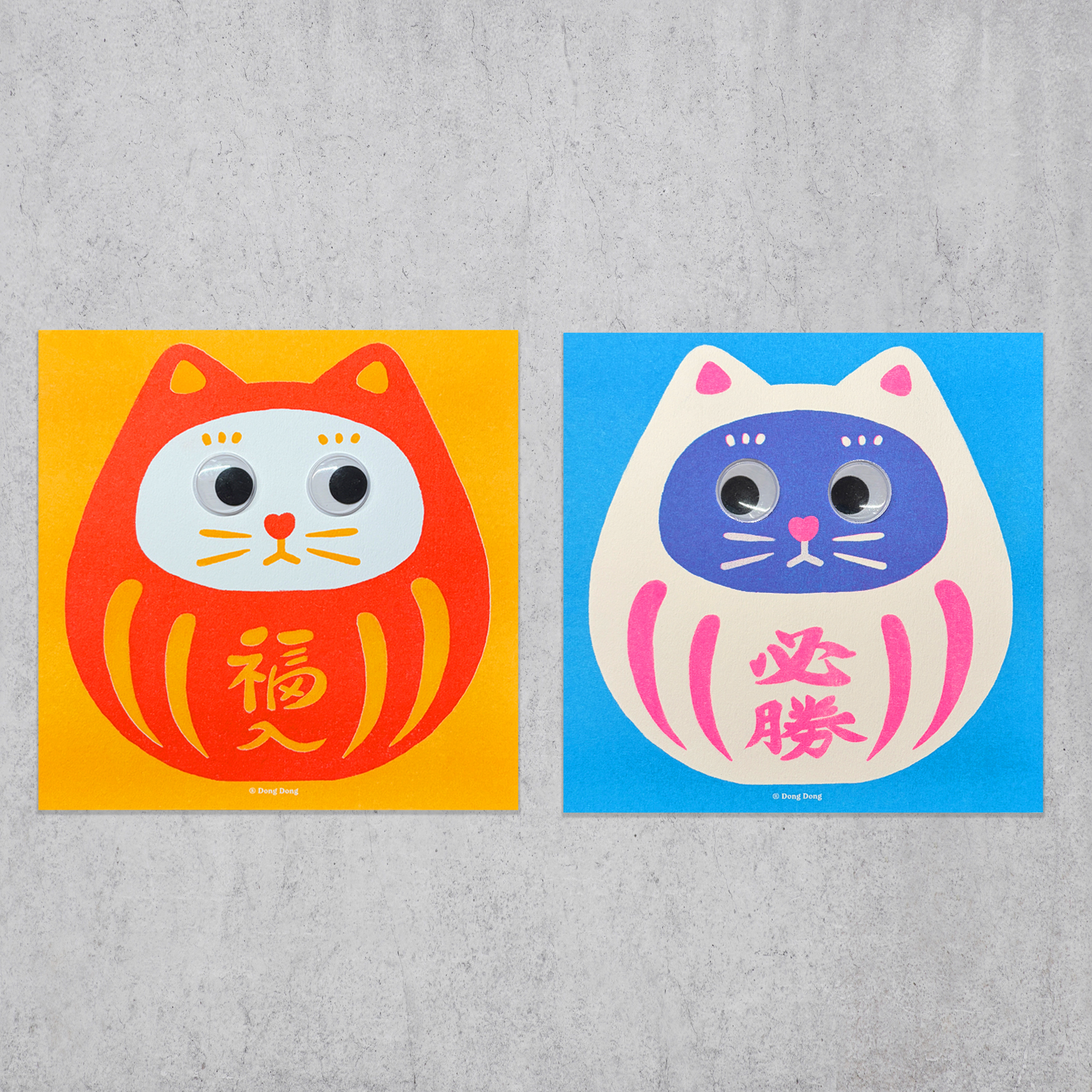 貓咪不倒翁/19*19cm孔版印刷海報/活動眼睛